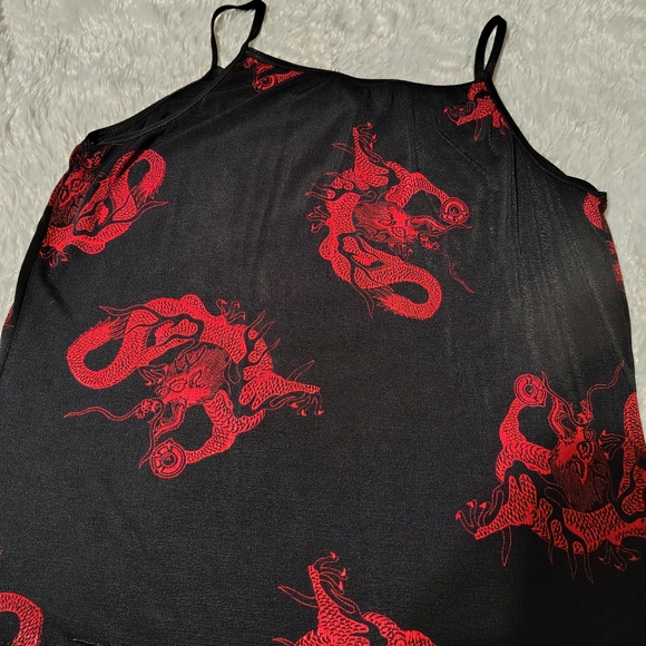 Vintage Y2K Black and Red Dragon Print Top/ Chinese Knot/ SZ L/ See Info - Picture 13 of 14